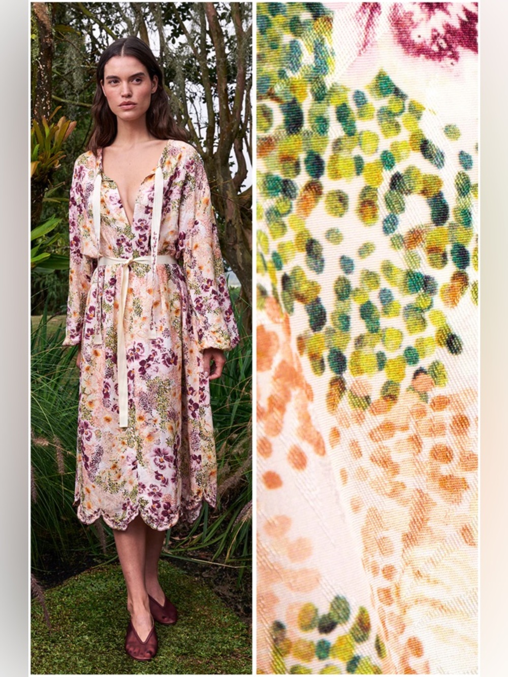 Agua by Agua Bendita Floral Maxi Dress in Ivory, Green, Peach and Plum